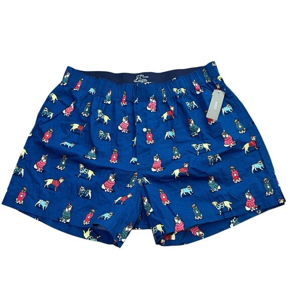 J Crew Boxers Mens M Blue Christmas Dog Print Cotton Sleep Lounge Shorts Pajama - Picture 12 of 12